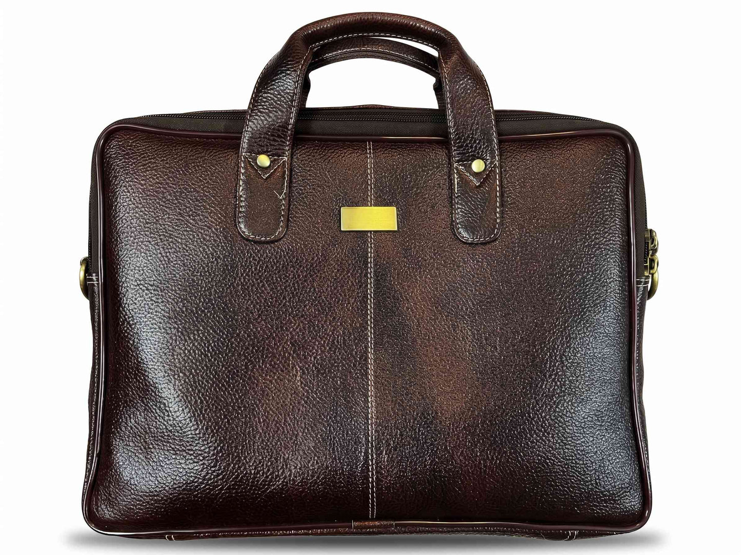 Solvicraft 14-Inch Genuine Leather Laptop Bag – Premium Full-Grain Brown Office Briefcase & Messenger Bag for Men and Women