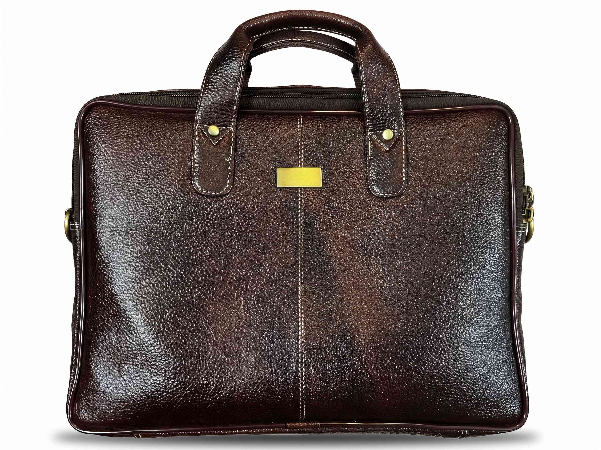 Solvicraft 14-Inch Genuine Leather Laptop Bag – Premium Full-Grain Brown Office Briefcase & Messenger Bag for Men and Women