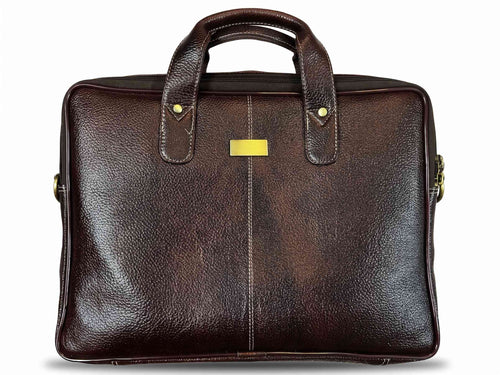 Solvicraft 14-Inch Genuine Leather Laptop Bag – Premium Full-Grain Brown Office Briefcase & Messenger Bag for Men and Women