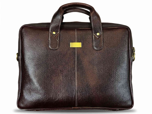 Solvicraft 14-Inch Genuine Leather Laptop Bag – Premium Full-Grain Brown Office Briefcase & Messenger Bag for Men and Women