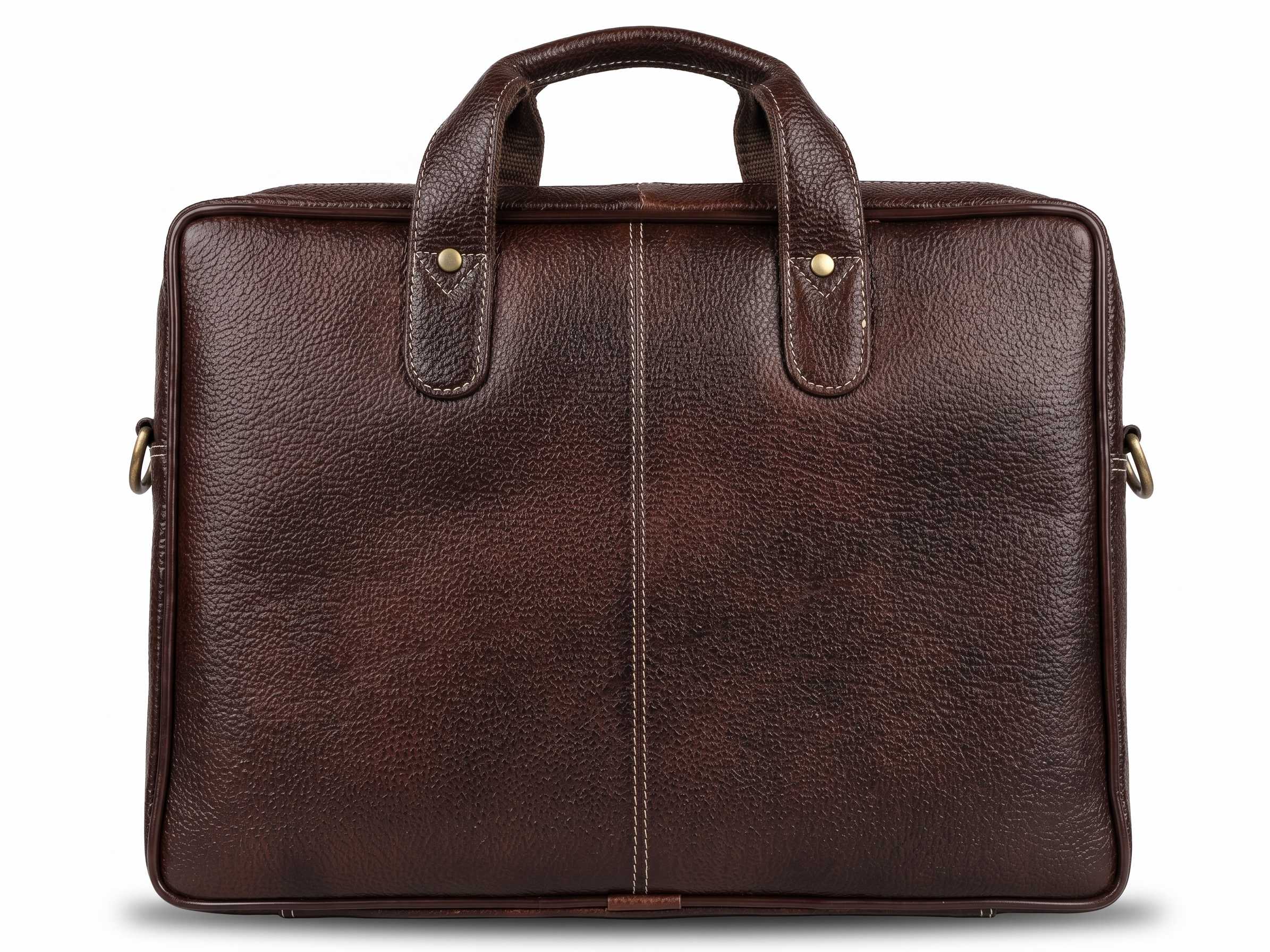Solvicraft 14-Inch Genuine Leather Laptop Bag – Premium Full-Grain Brown Office Briefcase & Messenger Bag for Men and Women