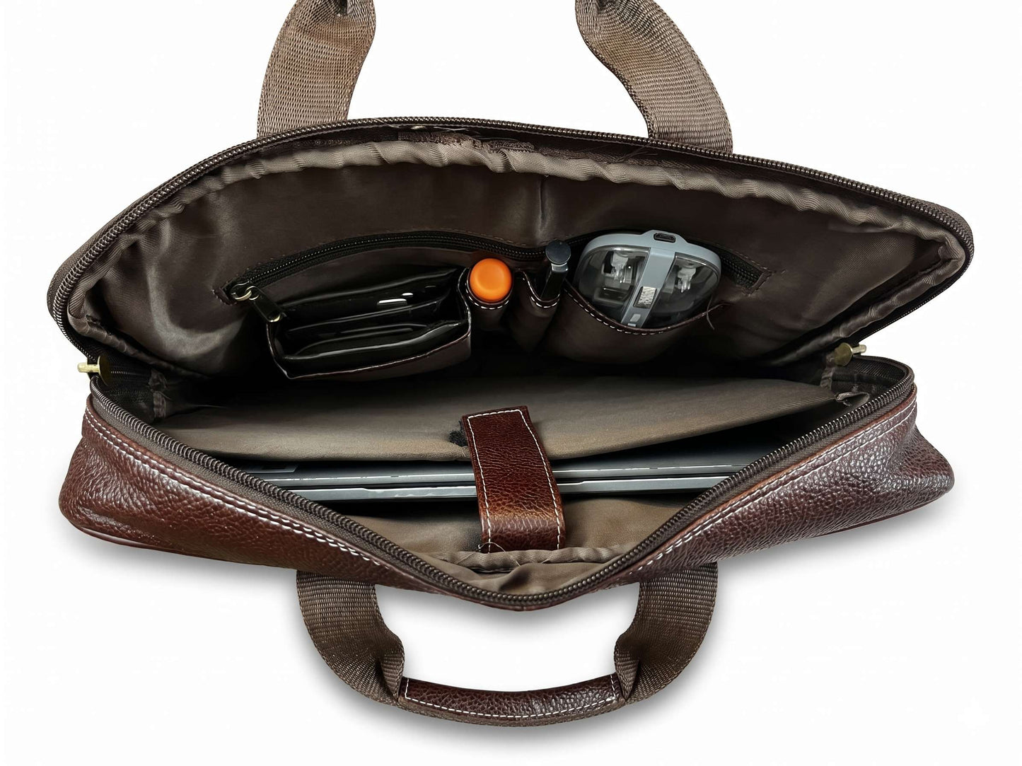 Solvicraft 14-Inch Genuine Leather Laptop Bag – Premium Full-Grain Brown Office Briefcase & Messenger Bag for Men and Women